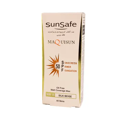 کرم ضدآفتاب پودری مکیسان NW15 سان سیف SPF50 بژ ابریشمی 40 گرم