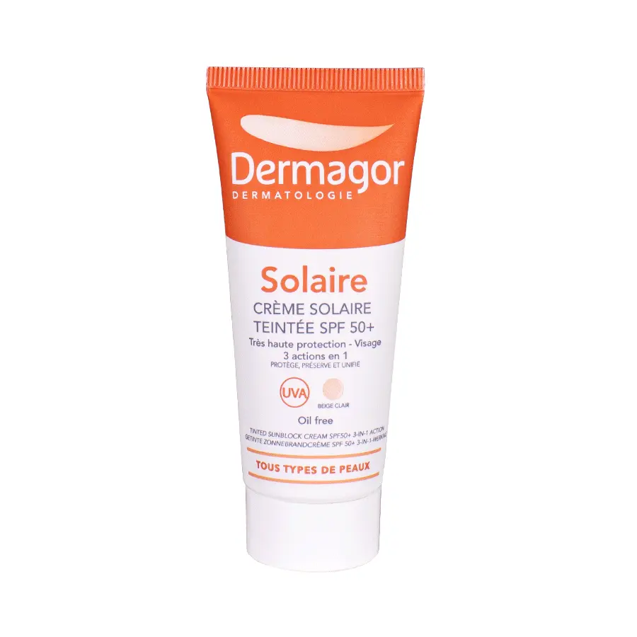 کرم ضدآفتاب رنگی درماگور SPF50 فاقد چربی 3 در 1  40 میلی لیتر 1