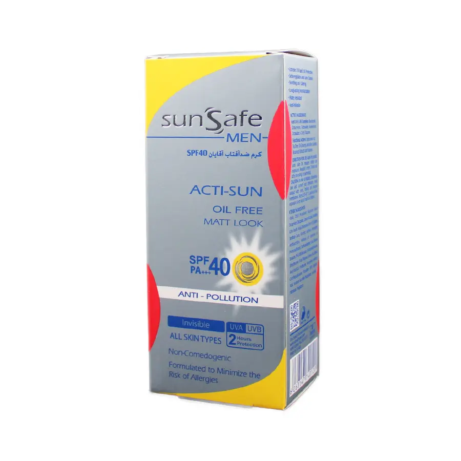 کرم ضدآفتاب آقایان سان سیف SPF40 بی رنگ 50 گرم