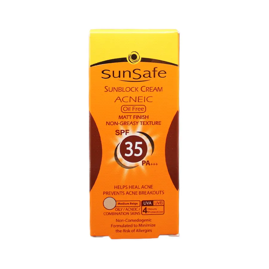 کرم ضدآفتاب سان سیف SPF35 فاقد چربی مدیوم بژ 50 گرم 3