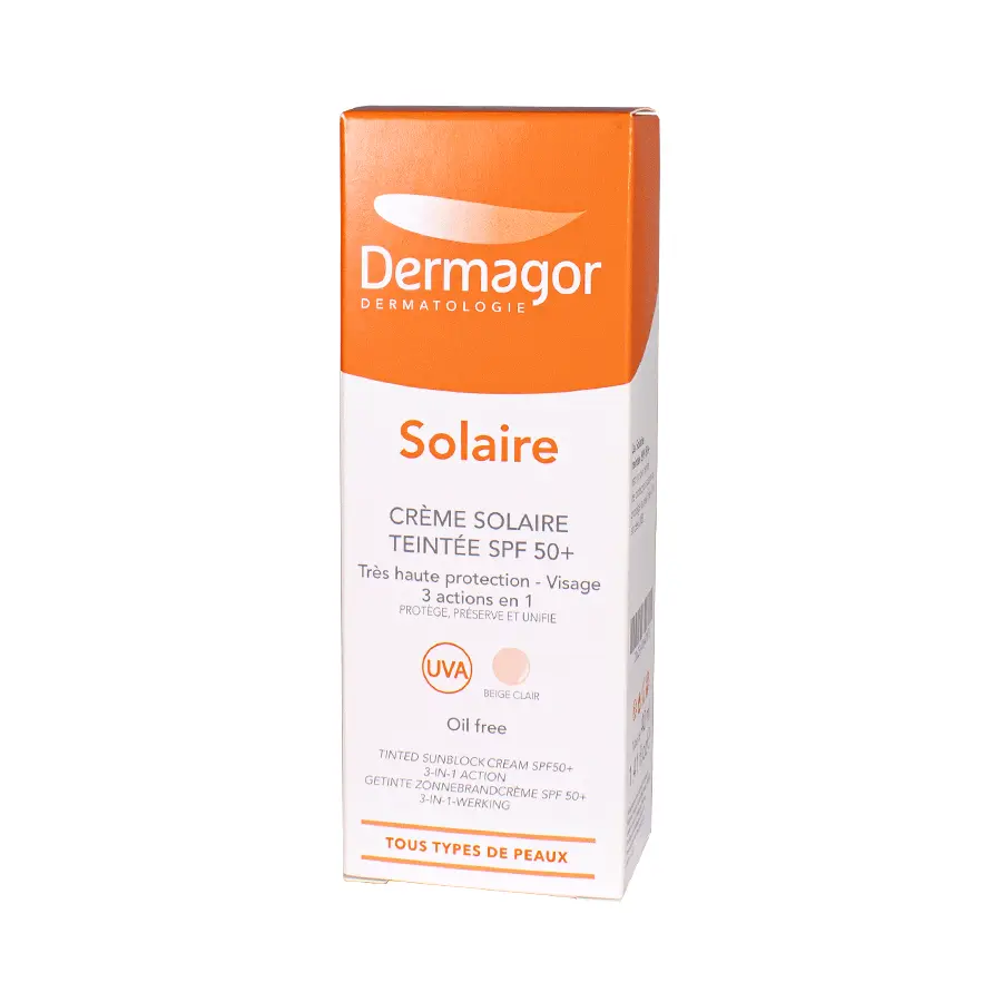 کرم ضدآفتاب رنگی درماگور SPF50 فاقد چربی 3 در 1  40 میلی لیتر