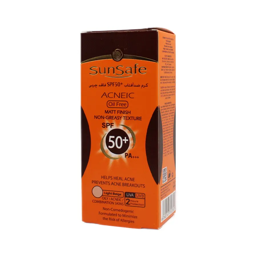 کرم ضدآفتاب سان سیف SPF50 فاقد چربی بژ روشن 50 گرم