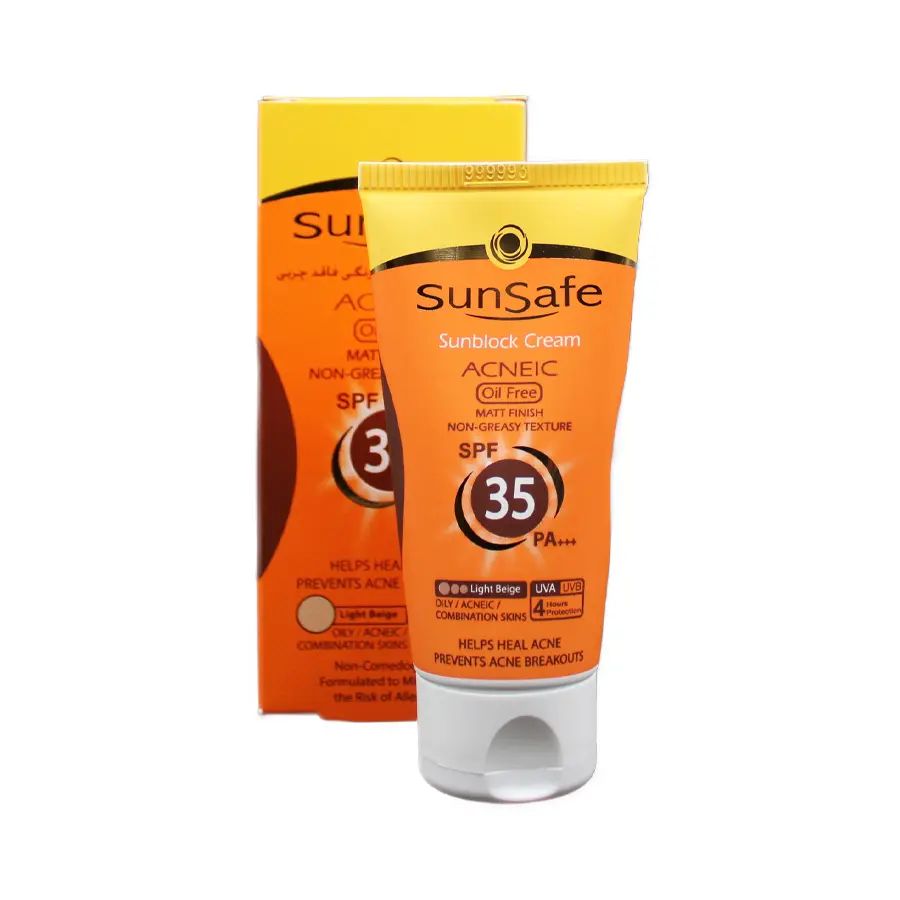 کرم ضدآفتاب سان سیف SPF35 فاقد چربی بژ روشن 50 گرم 1